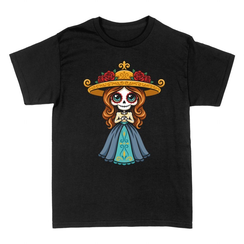 Camisetas: Catrina mexicana chibi con sombrero