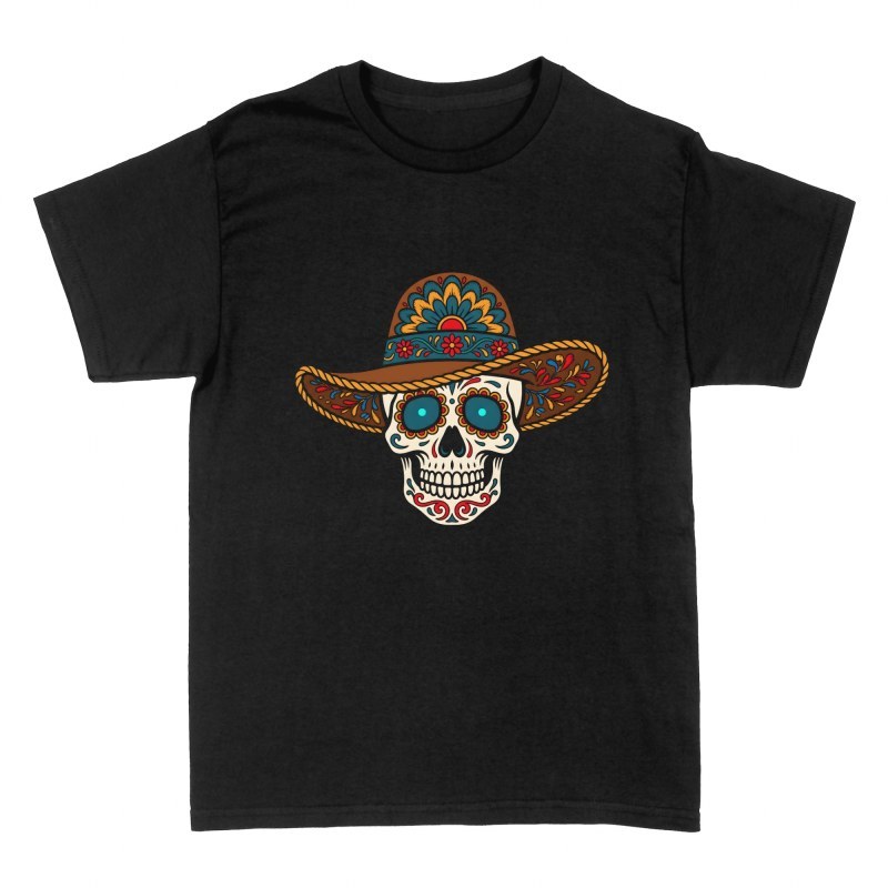 Camisetas: Calavera de az&uacute;car con sombrero bordado
