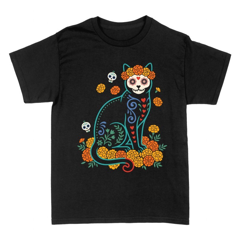 Camisetas: Gato negro d&iacute;a de los muertos
