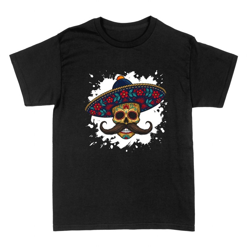 Camisetas: Calavera bigote con sombrero charro