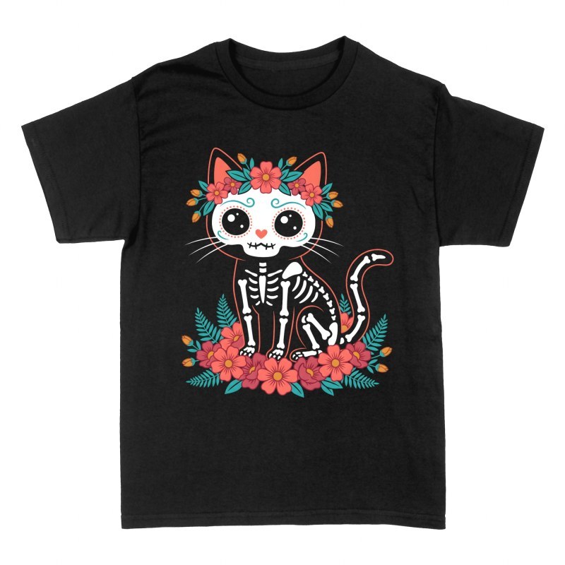 Camisetas: Gato esqueleto D&iacute;a de Muertos
