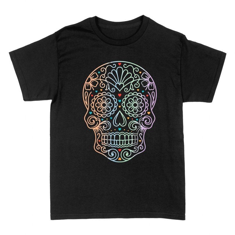 Camisetas: Calavera de az&uacute;car con corazones