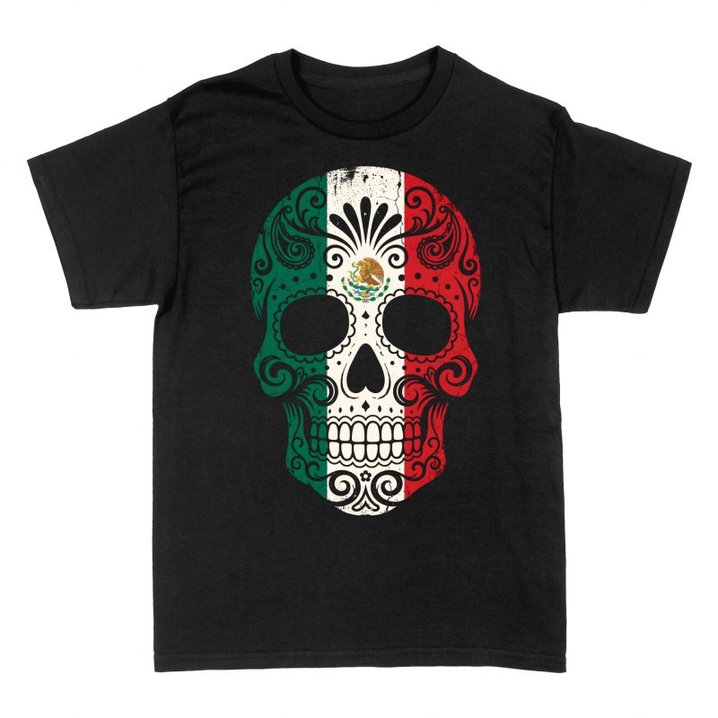 Camisetas: Calavera de az&uacute;car bandera de M&eacute;xico
