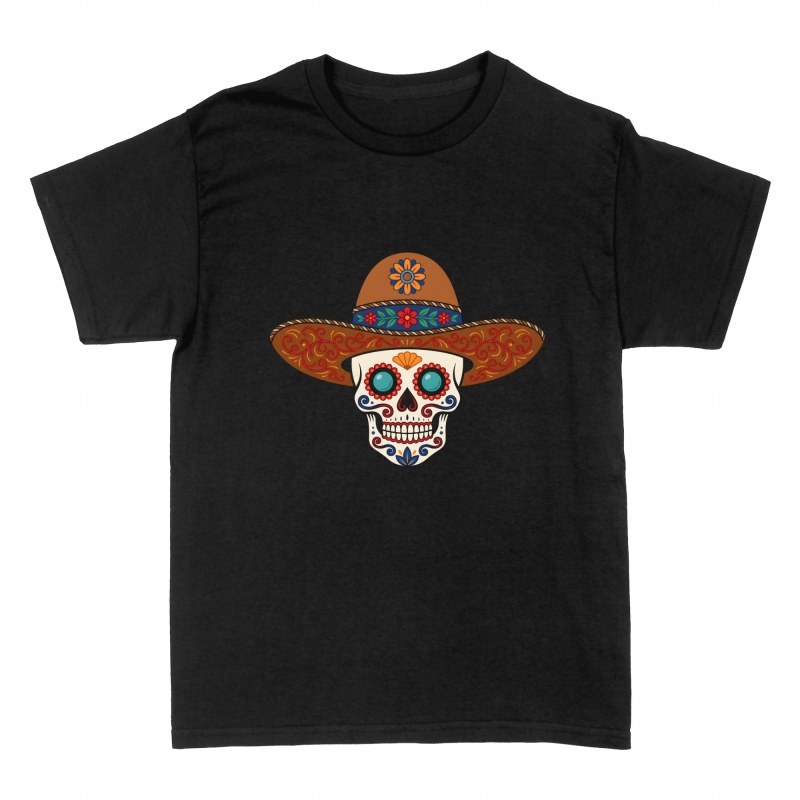 Camisetas: Calavera de az&uacute;car con sombrero charro