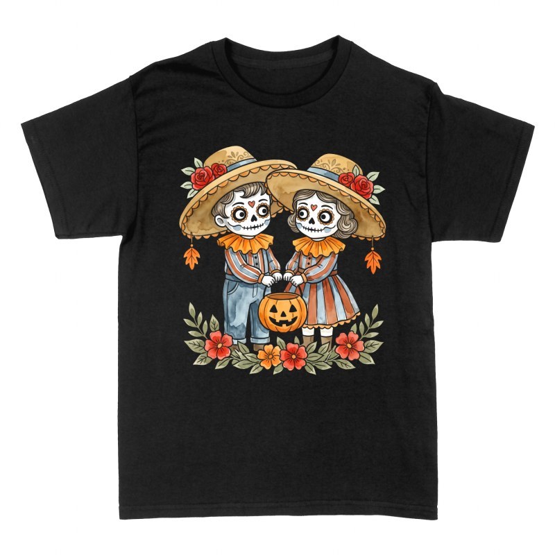 Camisetas: Ni&ntilde;os Catrina con calabaza de Halloween