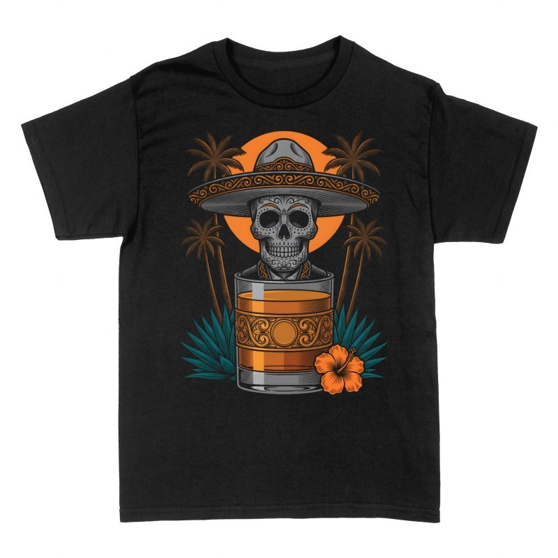 Camisetas: Mariachi calavera con tequila
