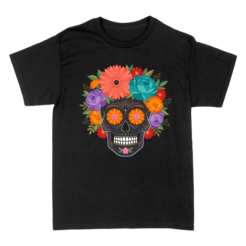 Camisetas: Calavera de az&uacute;car estilo paper cut