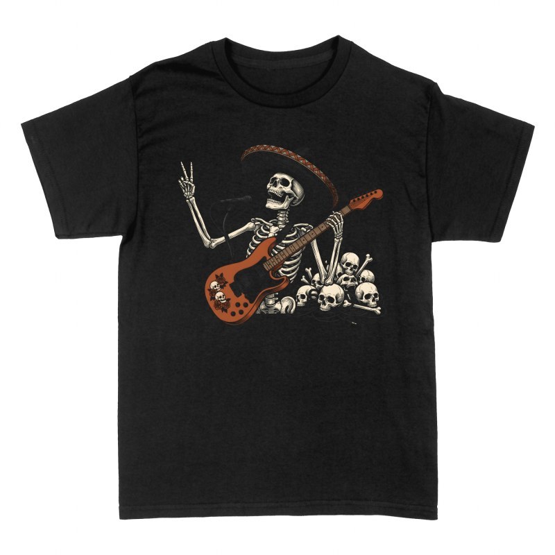 Camisetas: Esqueleto mariachi con guitarra el&eacute;ctrica