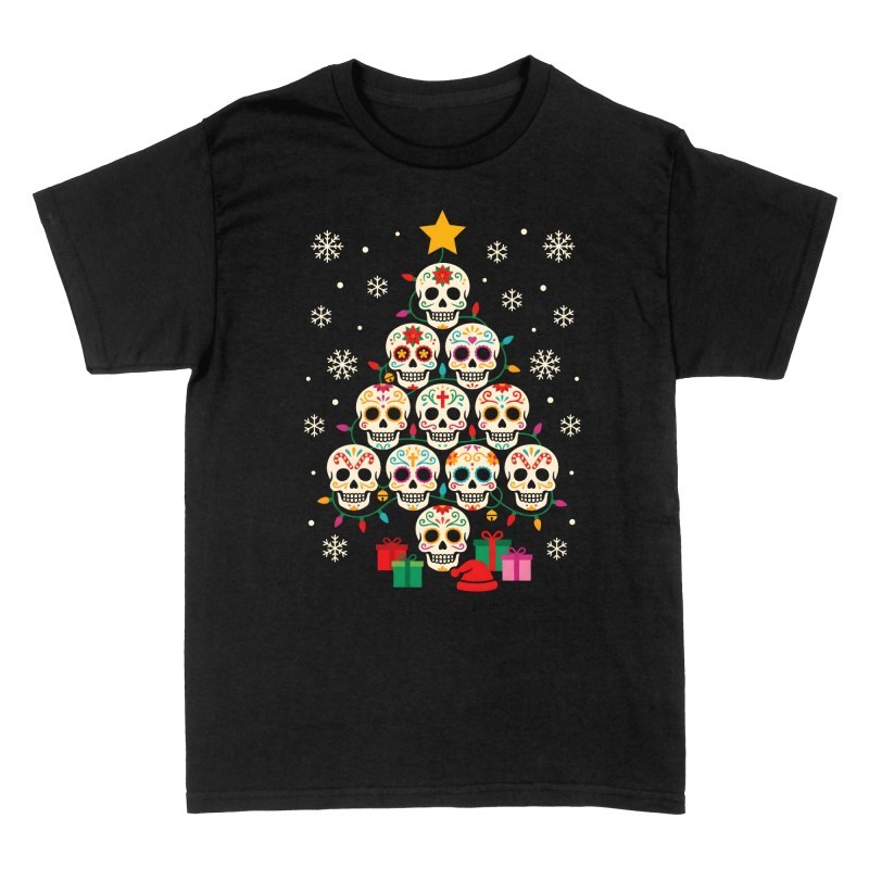 Camisetas: &Aacute;rbol de navidad con calaveras mexicanas