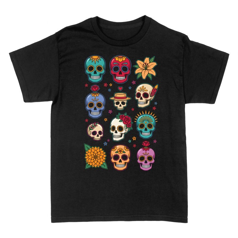 Camisetas: Calaveras de az&uacute;car con cempas&uacute;chil