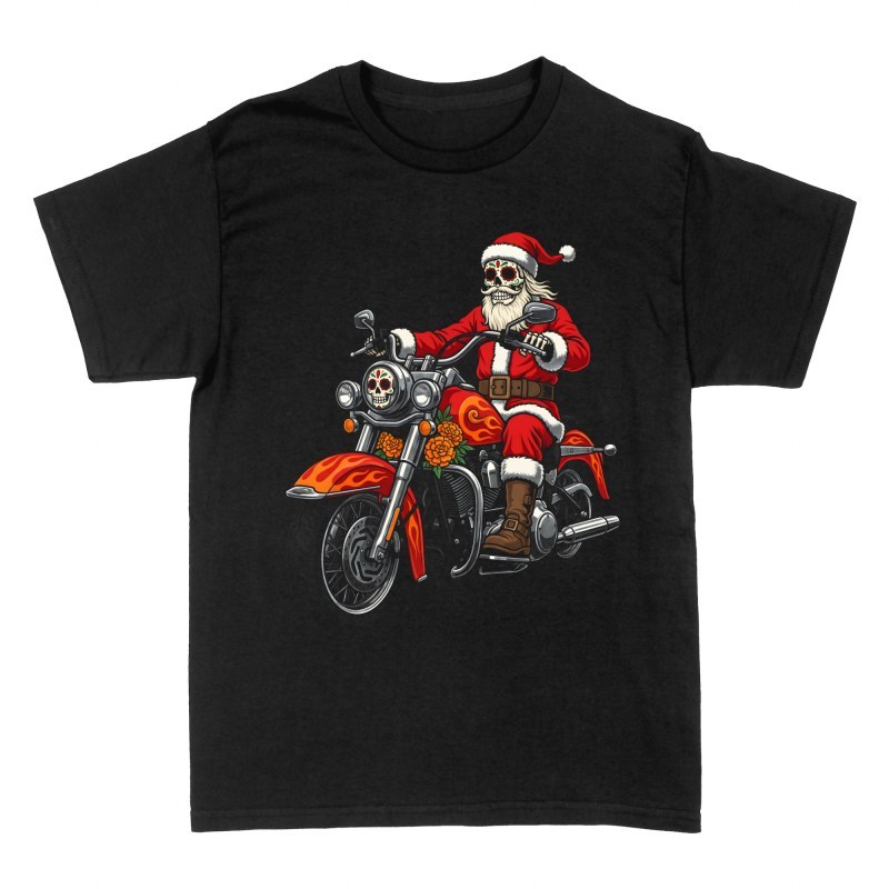 Camisetas: Pap&aacute; Noel Calavera Mexicana en Moto