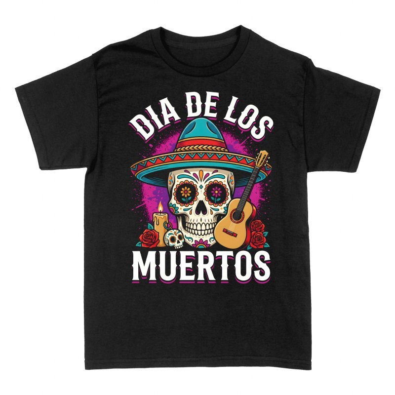 Camisetas: D&iacute;a de los Muertos calavera y guitarra