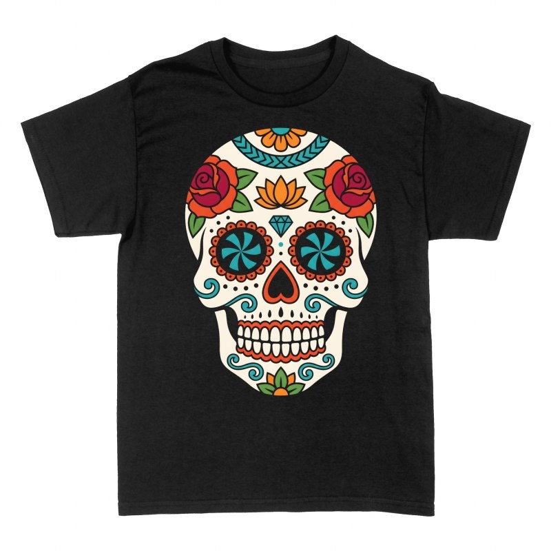 Camisetas: Calavera de az&uacute;car tradicional con diamante