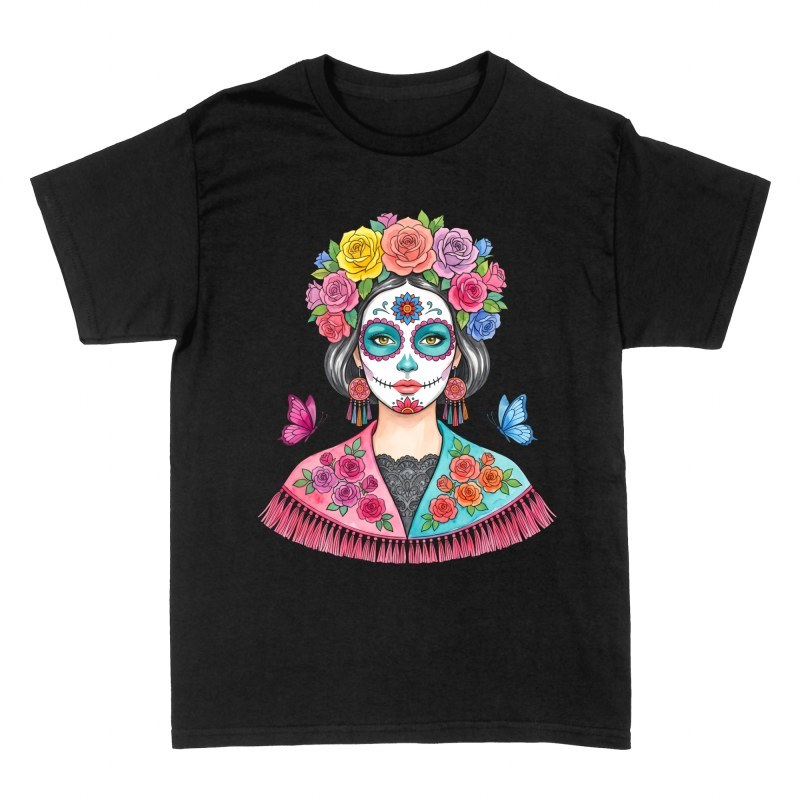 Camisetas: Catrina con corona de flores