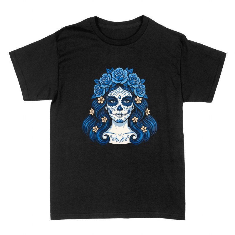 Camisetas: Catrina con rosas azules