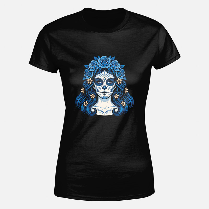 Camisetas: Catrina con rosas azules