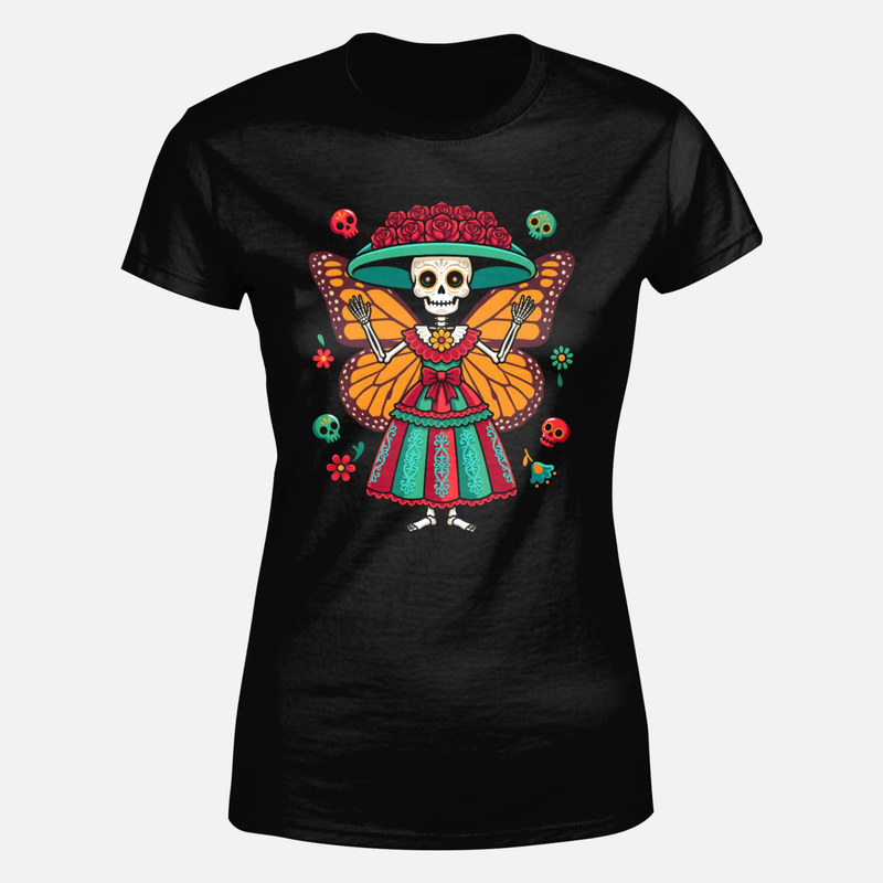 Camisetas: Catrina con alas de mariposa