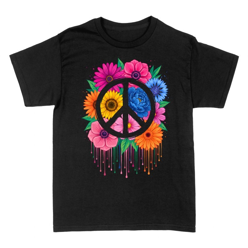 Camisetas: S&iacute;mbolo de paz con flores goteando