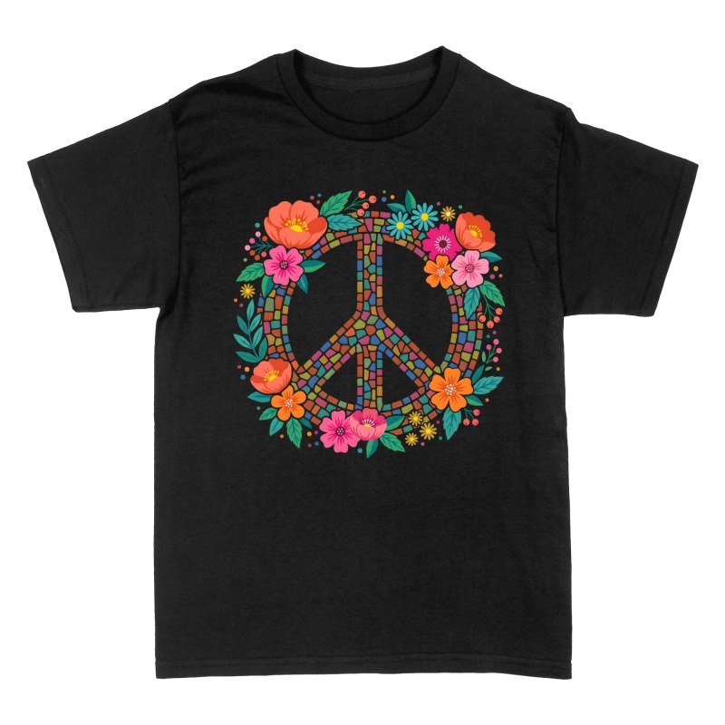 Camisetas: S&iacute;mbolo de paz floral en mosaico