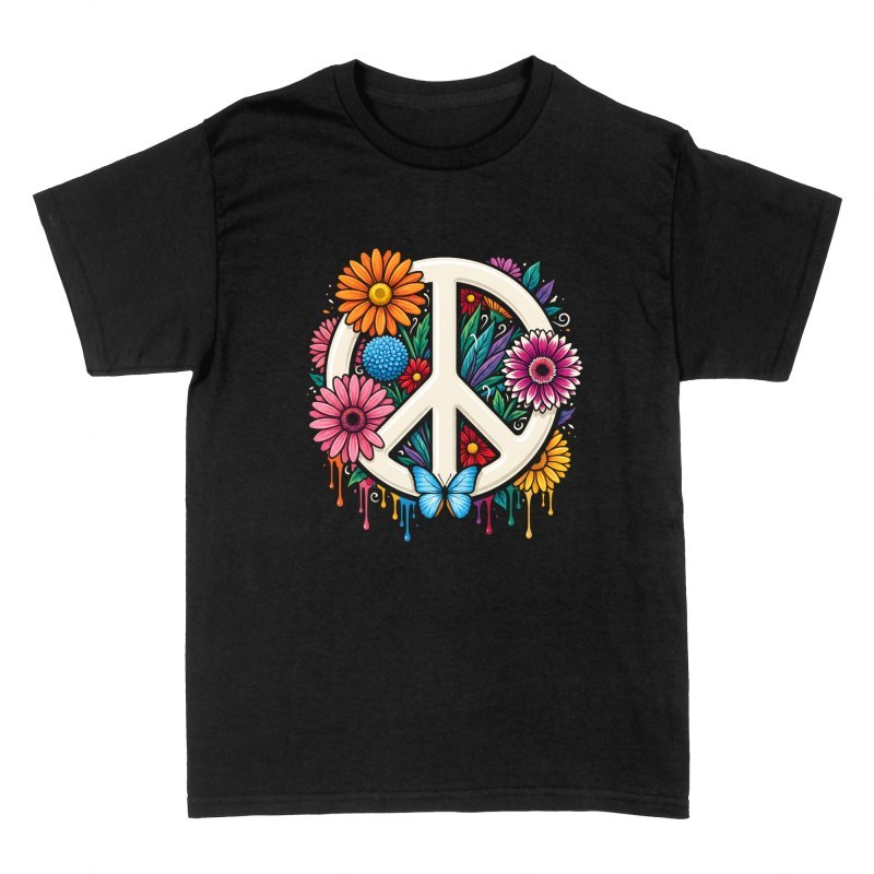 Camisetas: S&iacute;mbolo de paz floral y mariposa