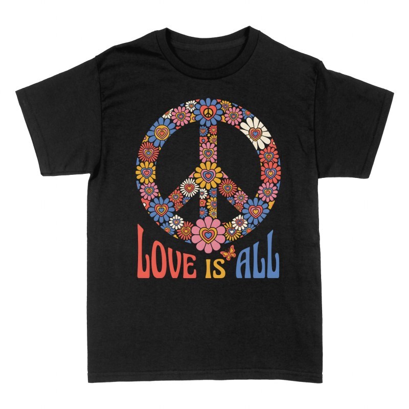 Camisetas: S&iacute;mbolo de la paz Love Is All floral
