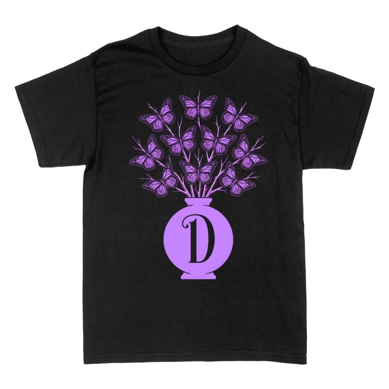 Camisetas: Jarr&oacute;n con mariposas e inicial D