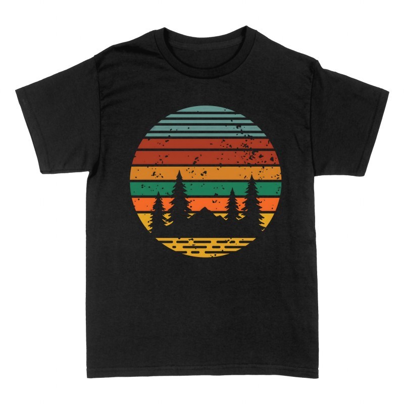 Camisetas: Bosque y puesta de sol retro