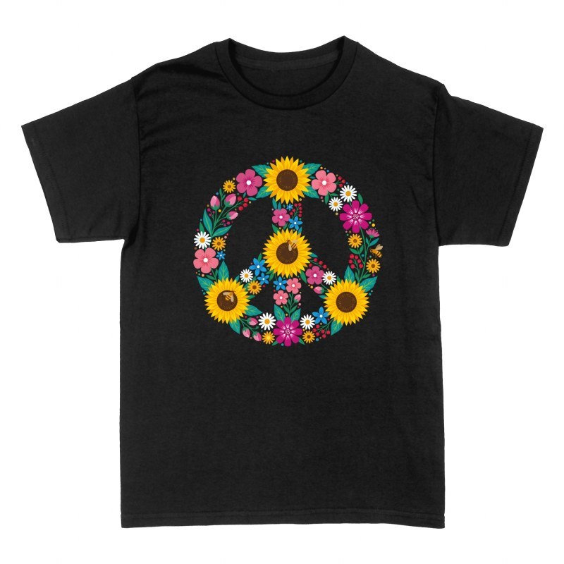Camisetas: S&iacute;mbolo paz con girasoles y abejas
