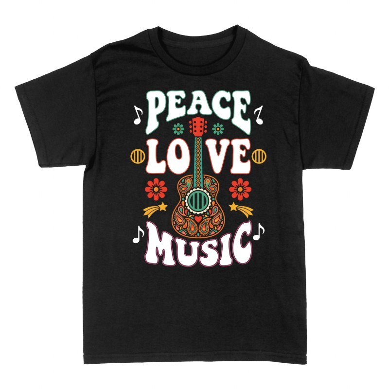 Camisetas: Guitarra paz, amor y m&uacute;sica retro