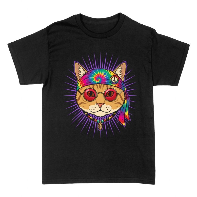 Camisetas: Gato hippie con bandana de la paz