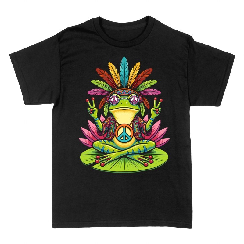 Camisetas: Rana hippie meditando en nen&uacute;far