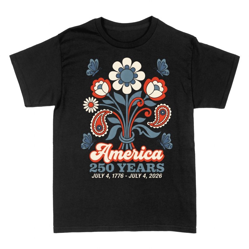 Camisetas: Am&eacute;rica 250 a&ntilde;os flores retro