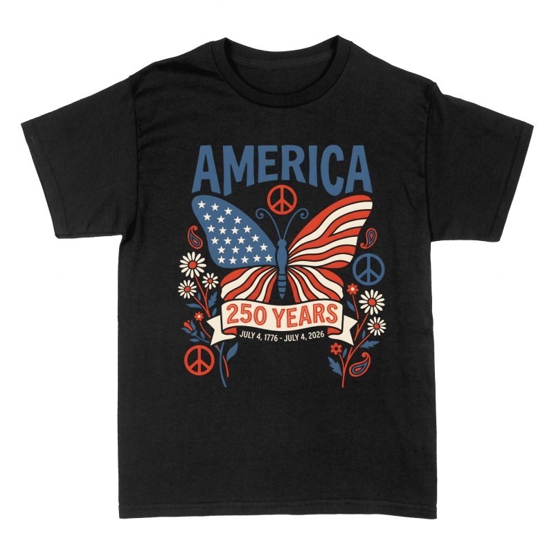 Camisetas: Mariposa 250 A&ntilde;os USA Hippie