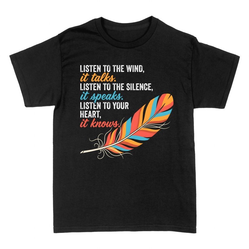 Camisetas: Pluma multicolor con frase espiritual