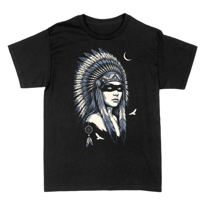 Camisetas: Guerrera nativa con plumas y atrapasue&ntilde;os
