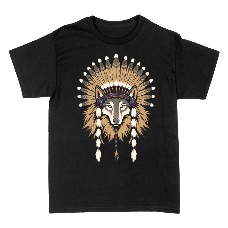Camisetas: Lobo con tocado nativo americano