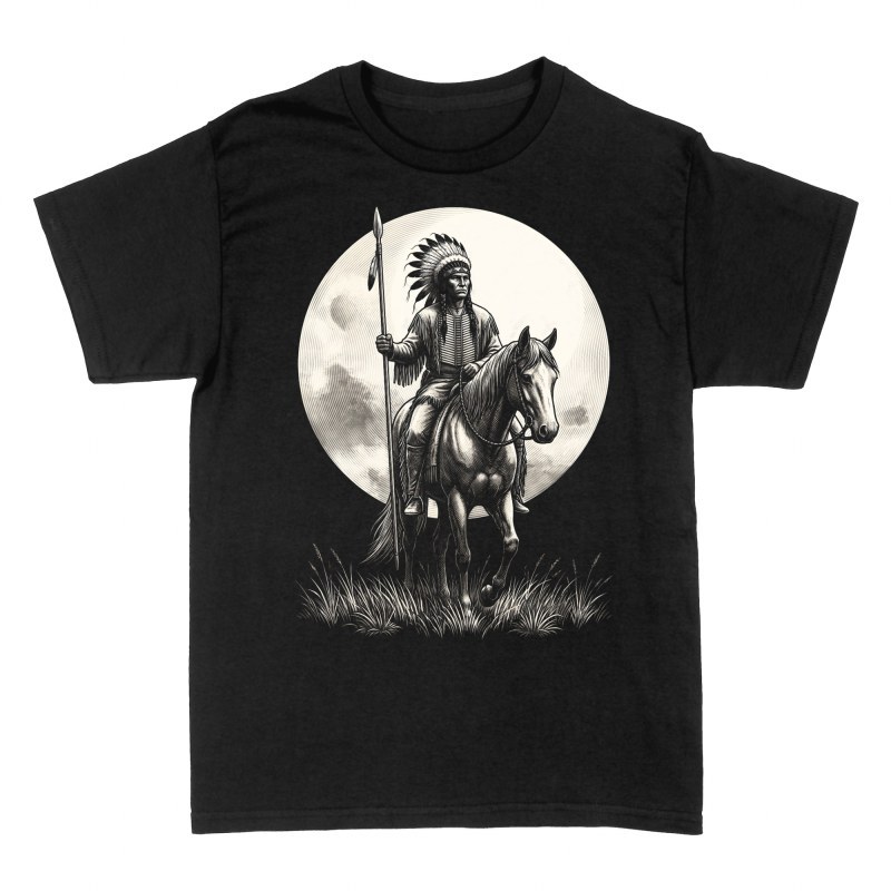Camisetas: Guerrero nativo a caballo bajo la luna