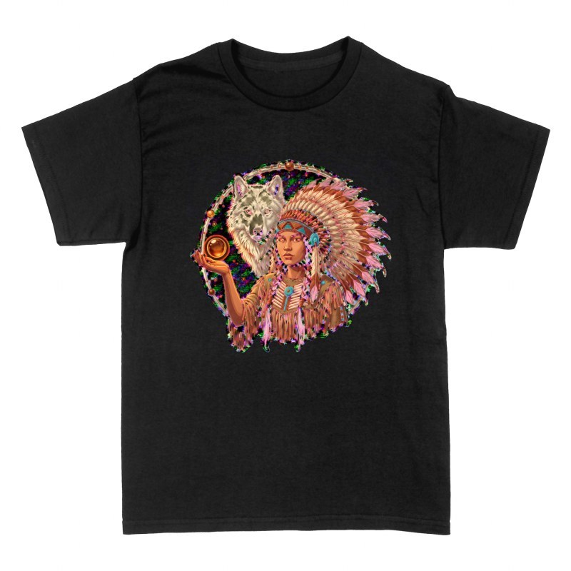 Camisetas: Cham&aacute;n nativa y lobo espiritual