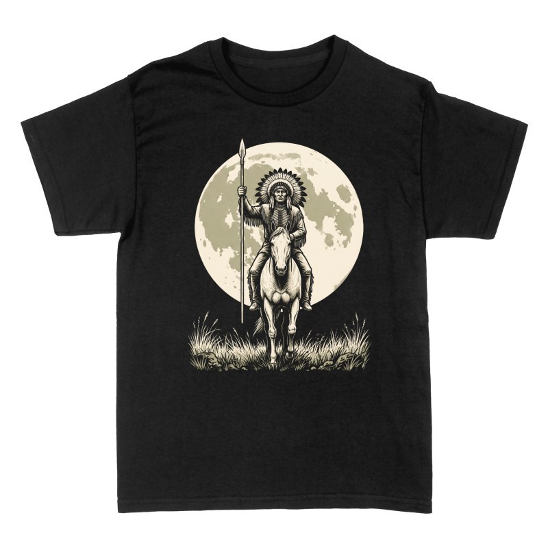 Camisetas: Guerrero nativo con lanza y luna