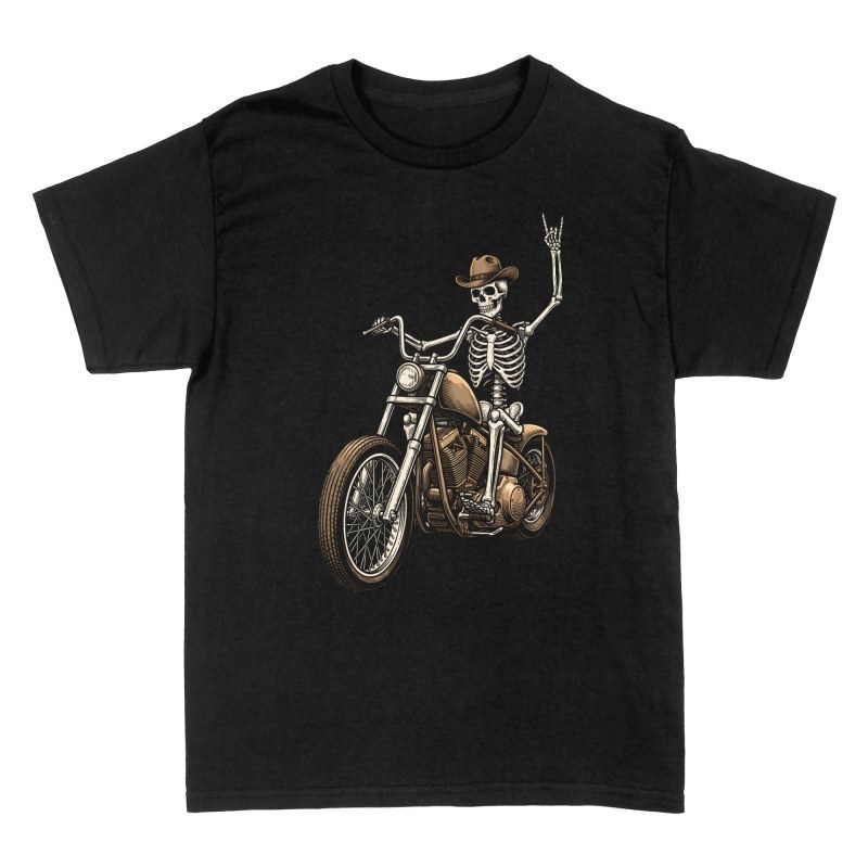 Camisetas: Esqueleto vaquero en chopper