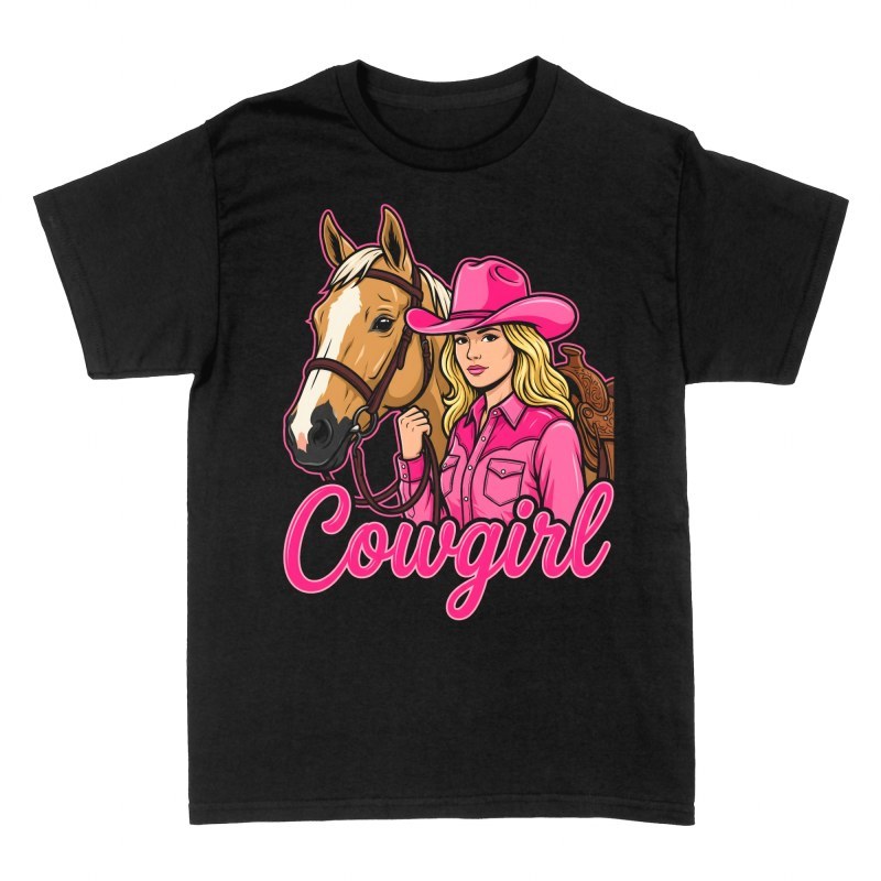 Camisetas: Vaquera de rosa con caballo