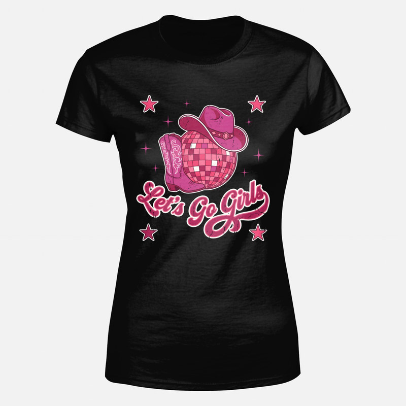 Camisetas: Cowgirl disco con bota y sombrero rosa
