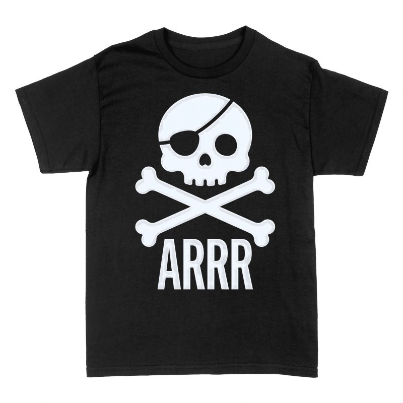 Camisetas: Calavera pirata con parche y tibias