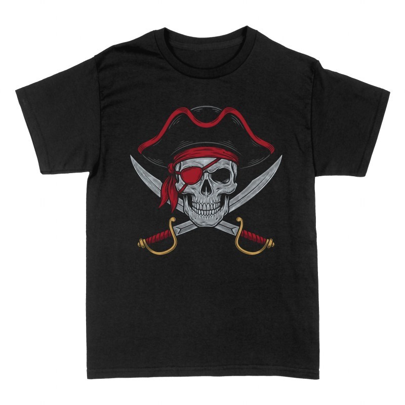 Camisetas: Calavera pirata con sables cruzados