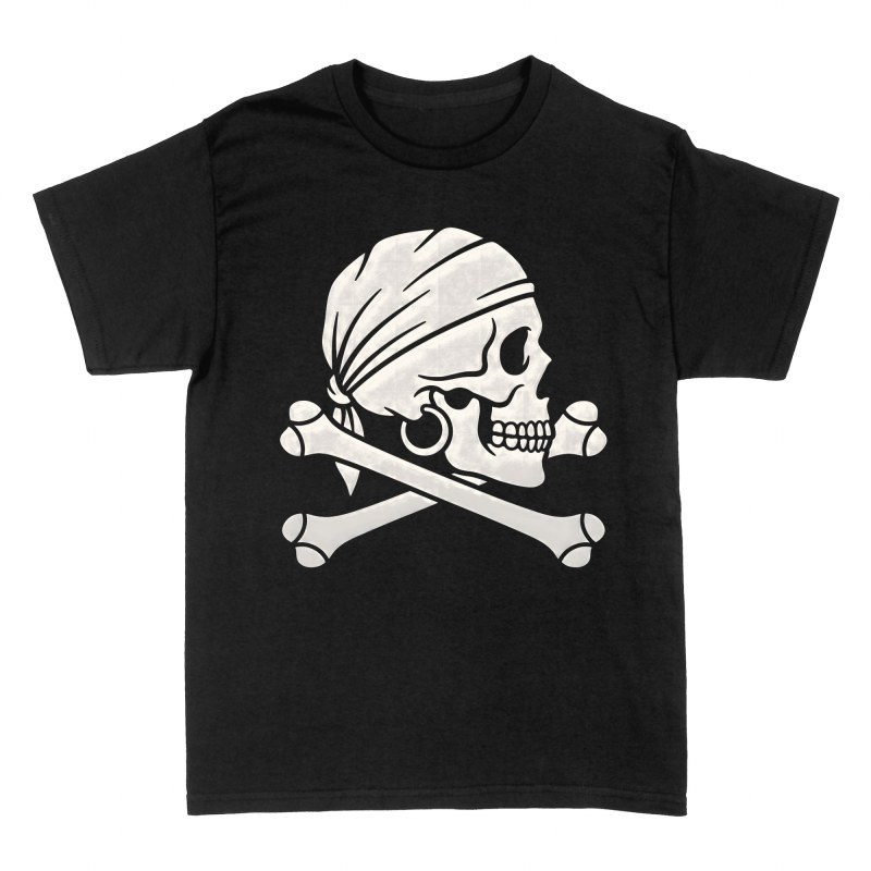 Camisetas: Calavera pirata con bandana y tibias
