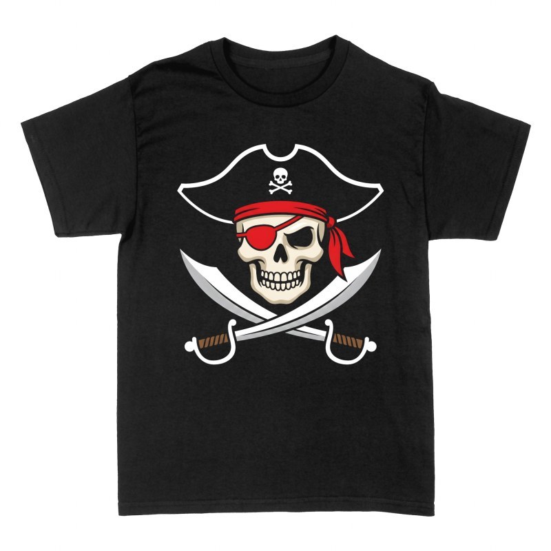 Camisetas: Calavera pirata con bicornio y parche