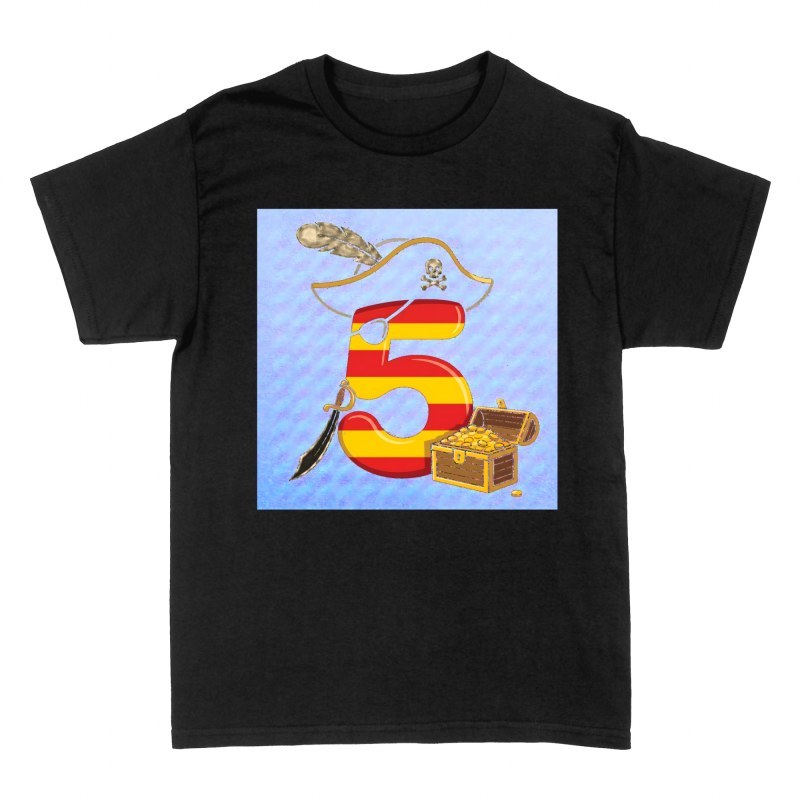 Camisetas: N&uacute;mero 5 pirata con cofre del tesoro