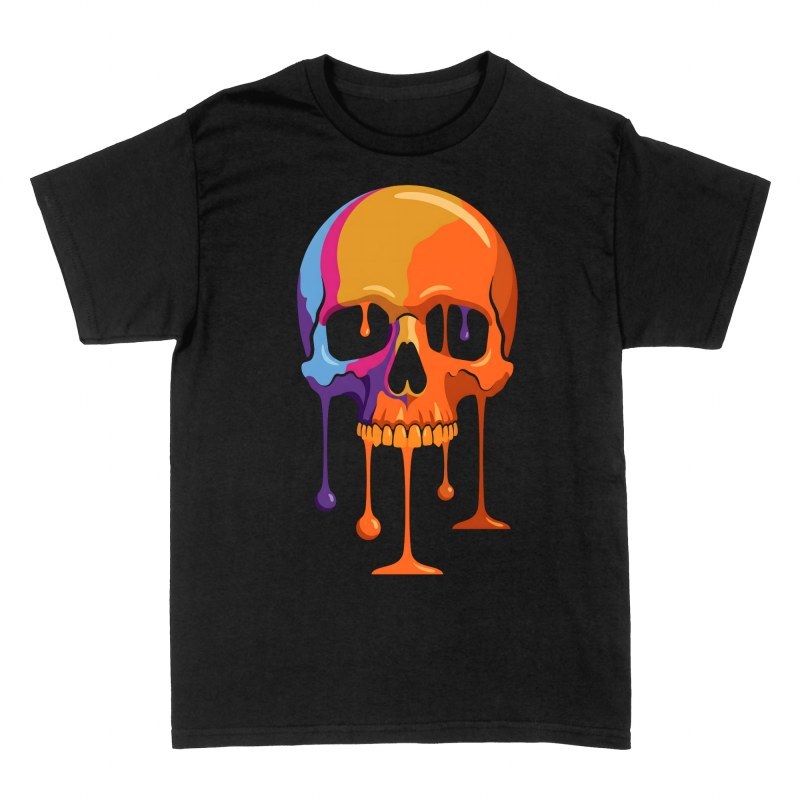 Camisetas: Calavera goteando pintura colorida