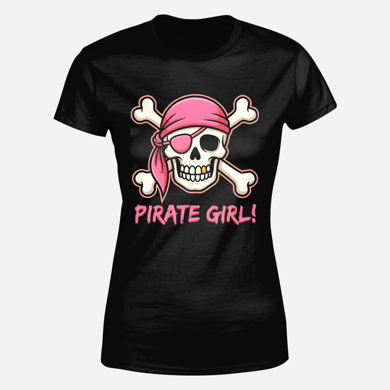 Camisetas: Calavera pirata rosa con huesos