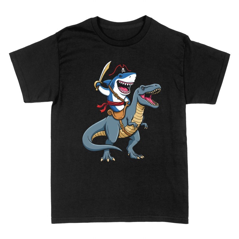 Camisetas: Tibur&oacute;n pirata montando un dinosaurio
